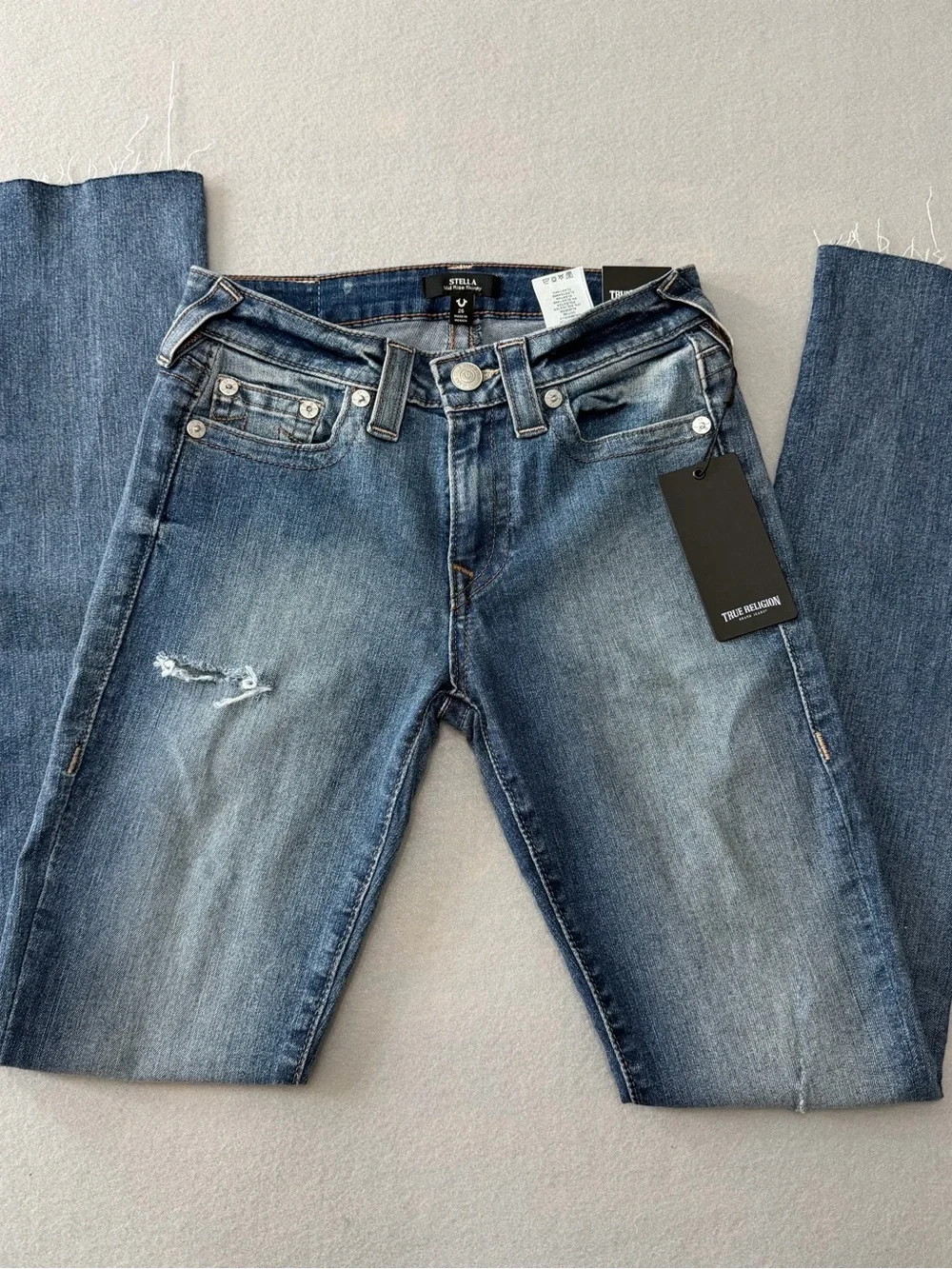 189/1769 True Religion Stella Mid Rise Jeans W26 Sun Gazed Destroy NWT